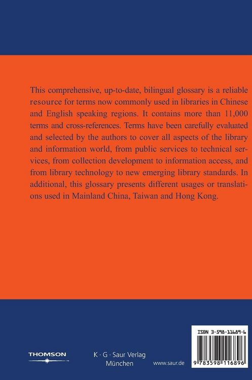 Produktbild: Glossary of Library and Information Science: English - Chinese, Chinese - English