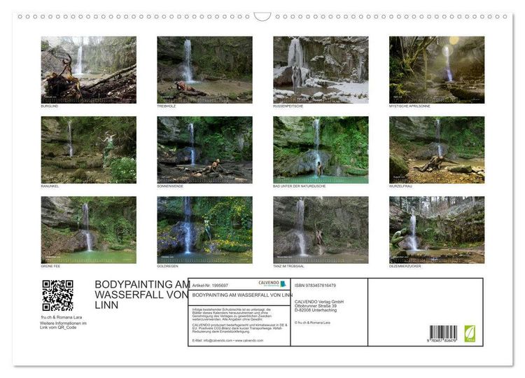 Produktbild: BODYPAINTING AM WASSERFALL VON LINN (Wandkalender 2026 DIN A2 quer), CALVENDO Monatskalender