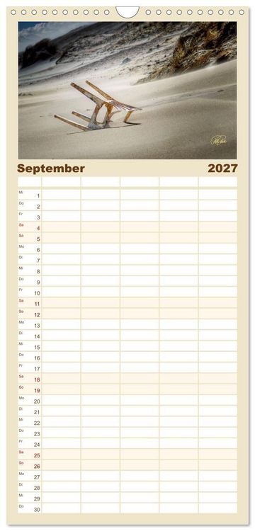 Produktbild: Familienplaner 2027 - Nordsee-D&uuml;nen mit 5 Spalten (Wandkalender, 21 x 45 cm) CALVENDO