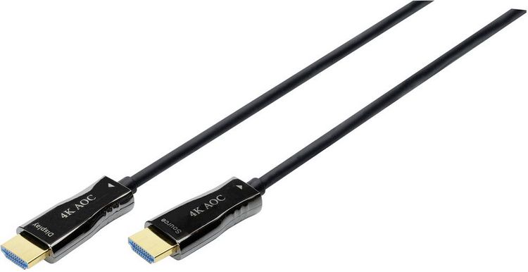 Produktbild: Digitus HDMI / Glasfaser Anschlusskabel HDMI-A Stecker, HDMI-A Stecker 15.00 m Schwarz AK-330125-150-S 4K UHD HDMI-Kabel