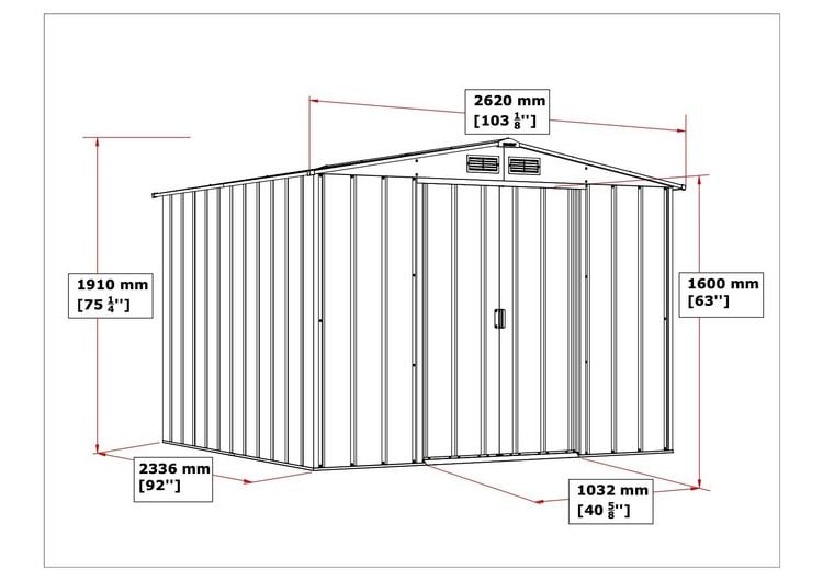 Produktbild: Metall Ger&auml;tehaus 262x234 Gartenhaus Schiebet&uuml;ren
