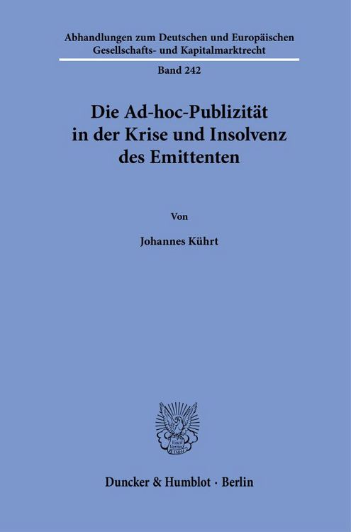 Produktbild: Die Ad-hoc-Publizit&auml;t in der Krise und Insolvenz des Emittenten