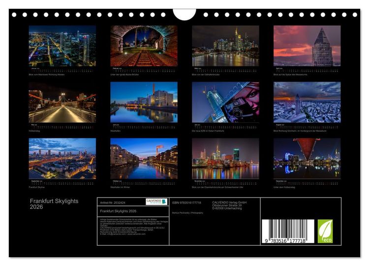Produktbild: Frankfurt Skylights 2026 (Wandkalender 2026 DIN A4 quer), CALVENDO Monatskalender