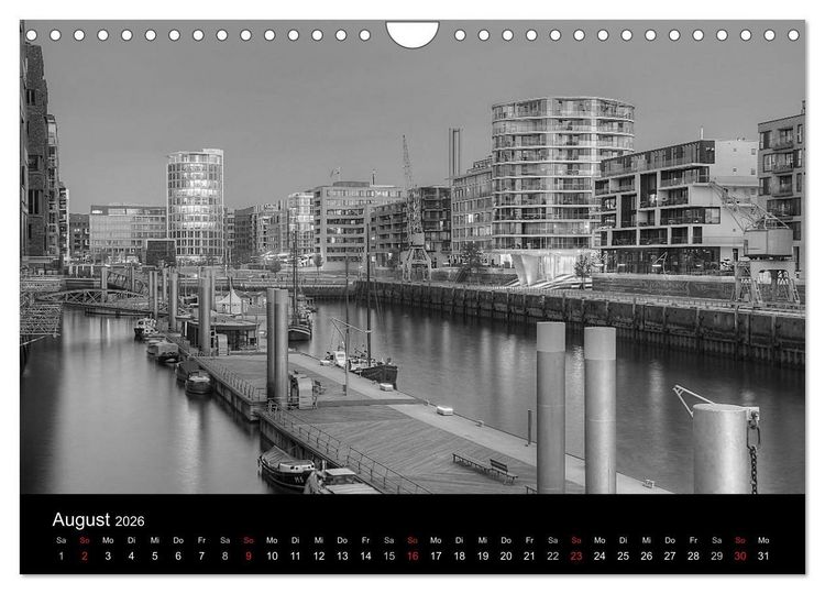 Produktbild: Hamburg monochrome Impressionen (Wandkalender 2026 DIN A4 quer), CALVENDO Monatskalender