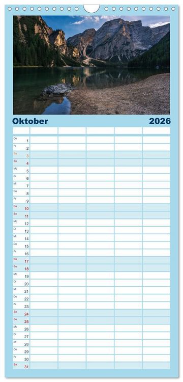 Produktbild: Familienplaner 2026 - Dolomiten - S&uuml;dtirol mit 5 Spalten (Wandkalender, 21 x 45 cm) CALVENDO