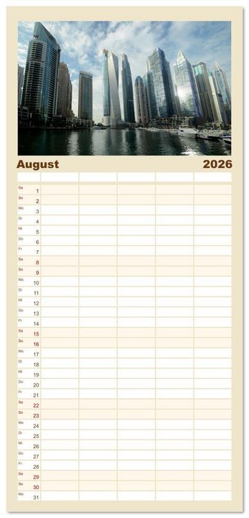 Produktbild: Familienplaner 2026 - Dubai, die Stadt der Superlative. mit 5 Spalten (Wandkalender, 21 x 45 cm) CALVENDO