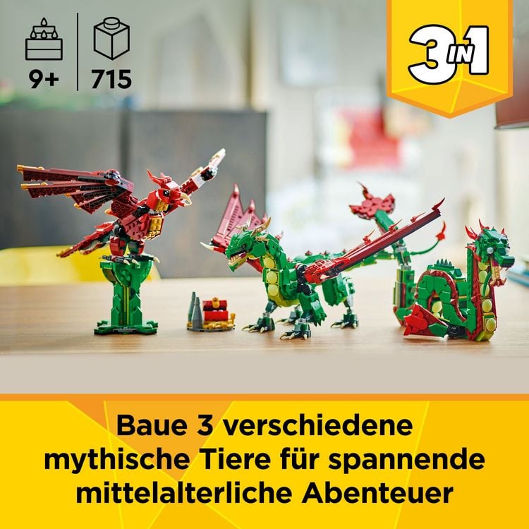 Produktbild: LEGO Creator 3in1 Gr&uuml;ner Drache - Spielzeug Seeschlange & Ph&ouml;nix 31161