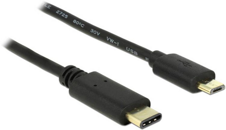 Produktbild: Delock USB-Kabel USB 2.0 USB-Micro-B Stecker, USB-C&reg; Stecker 2.00m Schwarz 83334