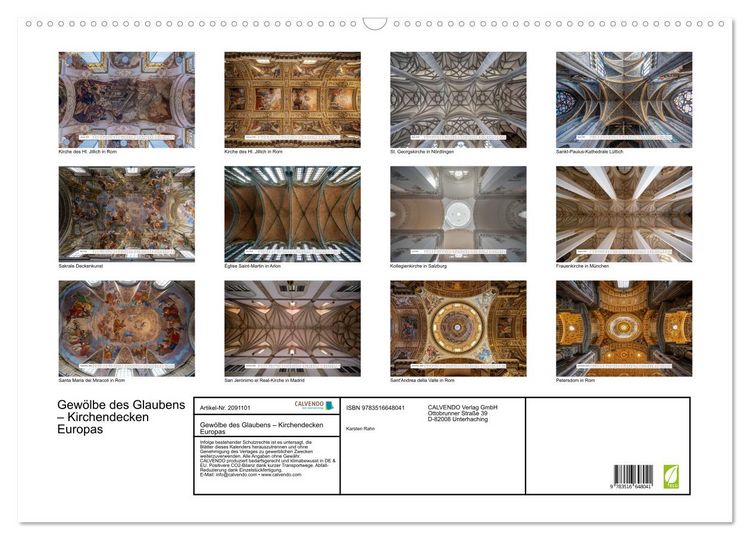 Produktbild: Gew&ouml;lbe des Glaubens &ndash; Kirchendecken Europas (Wandkalender 2026 DIN A2 quer), CALVENDO Monatskalender