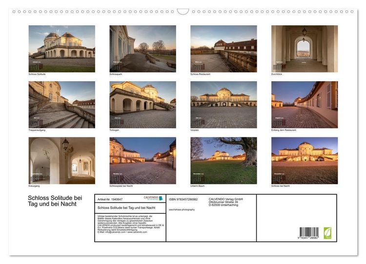 Produktbild: Schloss Solitude bei Tag und bei Nacht (Wandkalender 2026 DIN A2 quer), CALVENDO Monatskalender