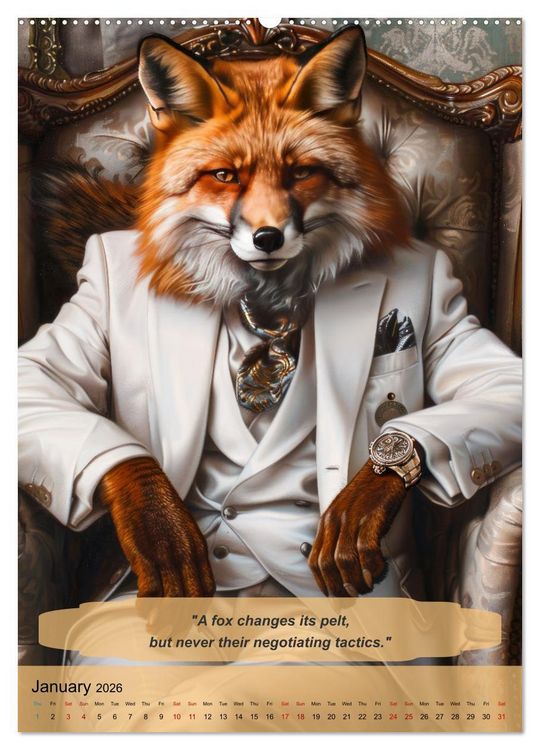 Produktbild: Funny manager wisdom from animals (High Quality Premium Wall Calendar 2026 DIN A2 portrait),CALVENDO 12 Month Wall Calendar