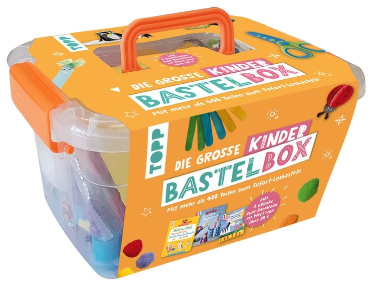Produktbild: Die gro&szlig;e Kinderbastelbox. Inkl. 3 Bastelb&uuml;cher zum Downloaden. Mit Material und Anleitungen f&uuml;r lustige Bastelprojekte