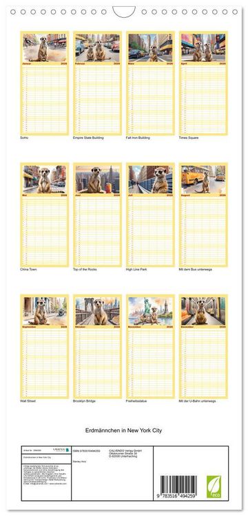 Produktbild: Familienplaner 2026 - Erdm&auml;nnchen in New York City mit 5 Spalten (Wandkalender, 21 x 45 cm) CALVENDO