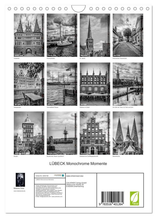 Produktbild: L&Uuml;BECK Monochrome Momente (Wandkalender 2026 DIN A4 hoch), CALVENDO Monatskalender