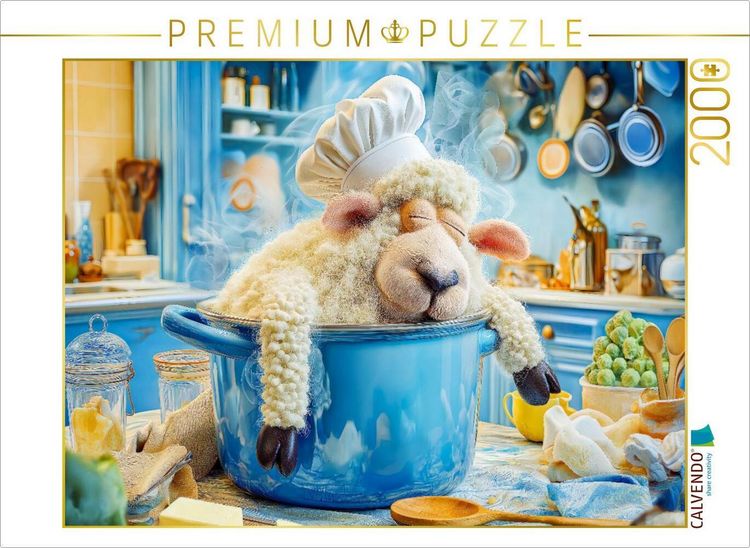 Produktbild: CALVENDO Puzzle Schaf mit Kochm&uuml;tze schl&auml;ft im Kochtopf | 2000 Teile Lege-Gr&ouml;&szlig;e 90x67cm Foto-Puzzle f&uuml;r gl&uuml;ckliche Stunden