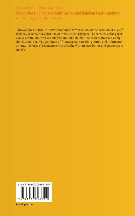 Produktbild: Recent Developments in Multivariate and Random Matrix Analysis