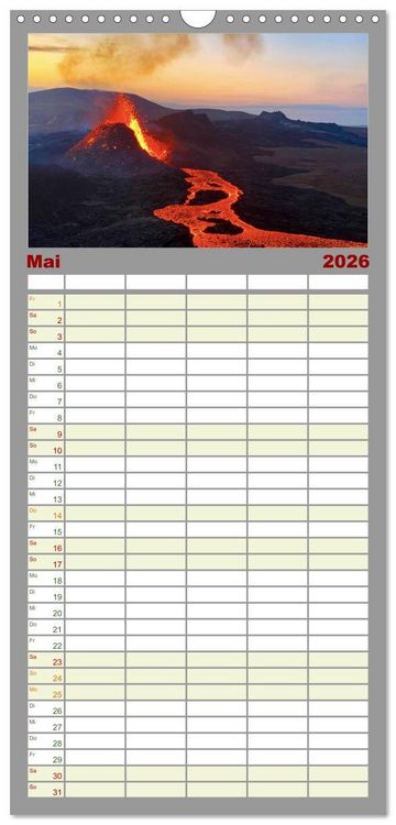 Produktbild: Familienplaner 2026 - Vulkane - Beeindruckende Feuerberge mit 5 Spalten (Wandkalender, 21 x 45 cm) CALVENDO