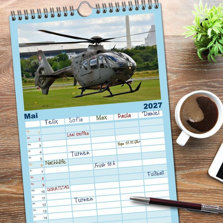 Produktbild: Familienplaner 2027 - Hubschrauberdynamik in allen Facetten mit 5 Spalten (Wandkalender, 21 x 45 cm) CALVENDO