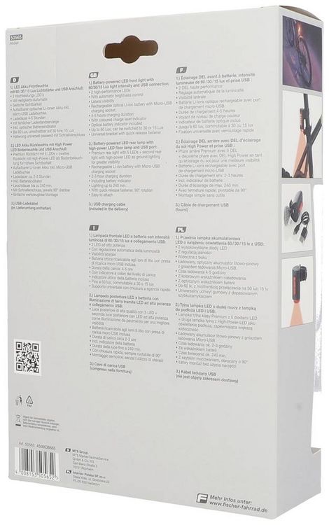 Produktbild: FISCHER FAHRRAD Fahrradbeleuchtung Set TWIN-60/30/15 LED Schwarz