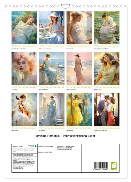 Produktbild: Feminine Romantik &ndash; Impressionistische Bilder (Wandkalender 2026 DIN A3 hoch), CALVENDO Monatskalender