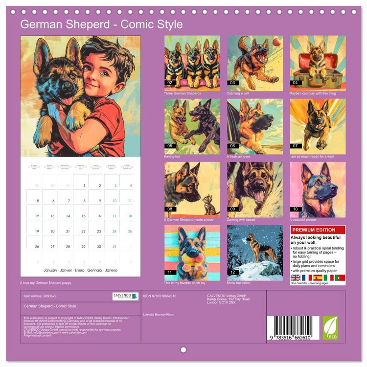 Produktbild: German Sheperd - Comic Style (Wall Calendar 2026 12 &times; 12 Inch) CALVENDO 12 Month Wall Calendar