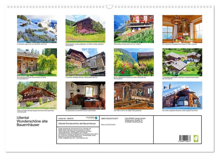 Produktbild: Ultental Wundersch&ouml;ne alte Bauernh&auml;user (Wandkalender 2026 DIN A2 quer), CALVENDO Monatskalender