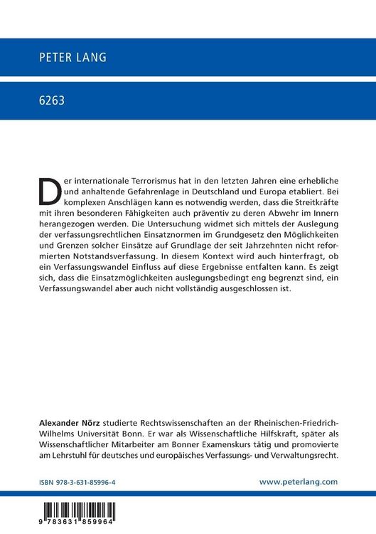Produktbild: Die Zul&auml;ssigkeit des Pr&auml;ventiveinsatzes der Streitkr&auml;fte im Innern zur Abwehr terroristischer Gefahren