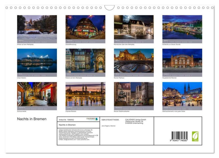 Produktbild: Nachts in Bremen (Wandkalender 2026 DIN A3 quer), CALVENDO Monatskalender
