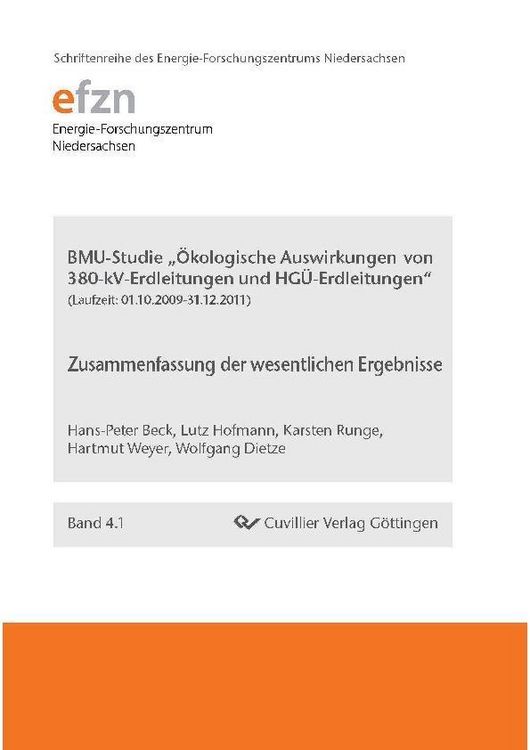 Produktbild: BMU-Studie "&Ouml;kologische Auswirkungen von 380-kV-Erdleitungen und HG&Uuml;-Erdleitungen"