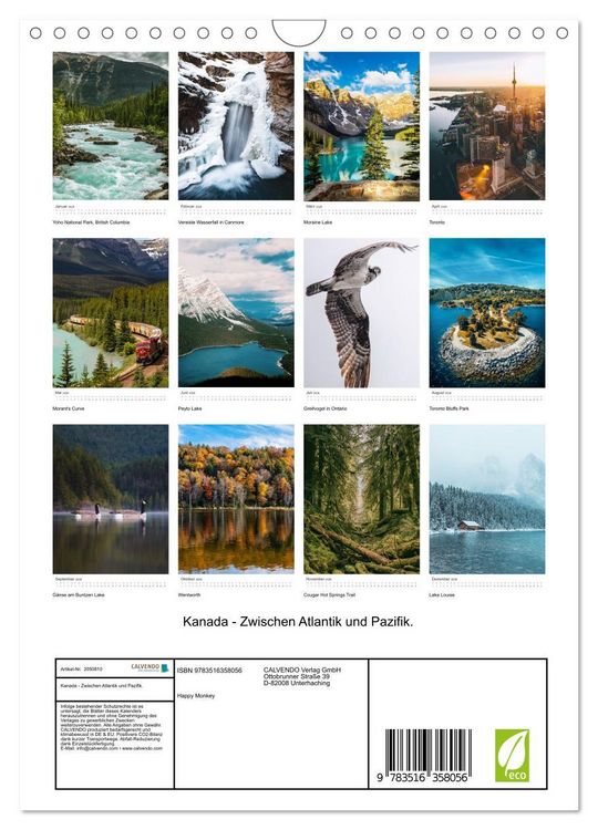 Produktbild: Kanada - Zwischen Atlantik und Pazifik. (Wandkalender 2026 DIN A4 hoch), CALVENDO Monatskalender