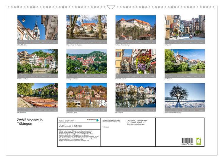 Produktbild: Zw&ouml;lf Monate in T&uuml;bingen (Wandkalender 2026 DIN A2 quer), CALVENDO Monatskalender