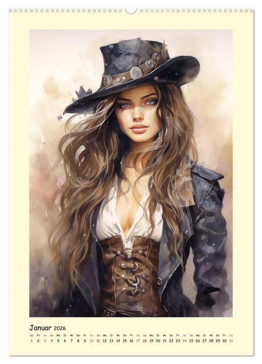Produktbild: Sch&ouml;ne Steampunk Girls. Retro-&Auml;sthetik im Aquarell-Stil (hochwertiger Premium Wandkalender 2026 DIN A2 hoch), Kunstdruck in Hochglanz