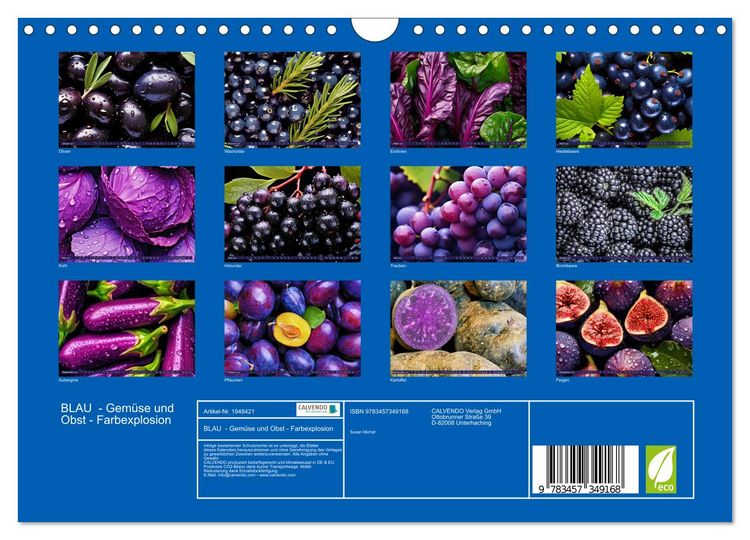 Produktbild: BLAU - Gem&uuml;se und Obst - Farbexplosion (Wandkalender 2026 DIN A4 quer), CALVENDO Monatskalender