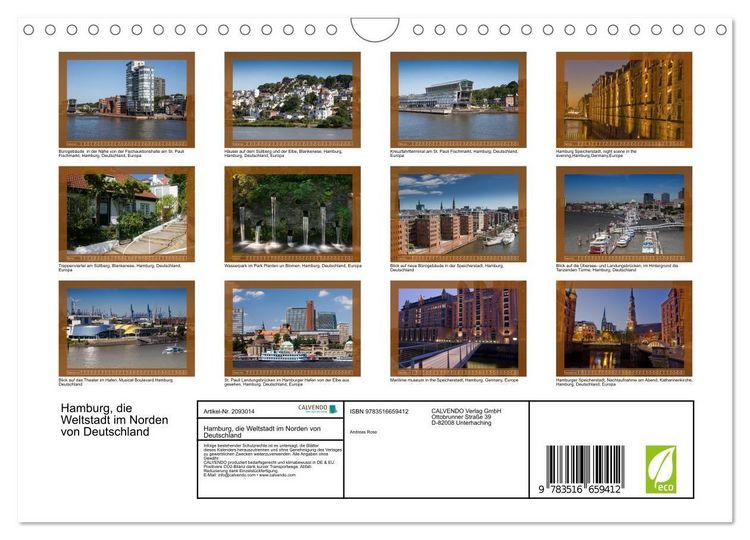Produktbild: Hamburg, die Weltstadt im Norden von Deutschland (Wandkalender 2026 DIN A4 quer), CALVENDO Monatskalender