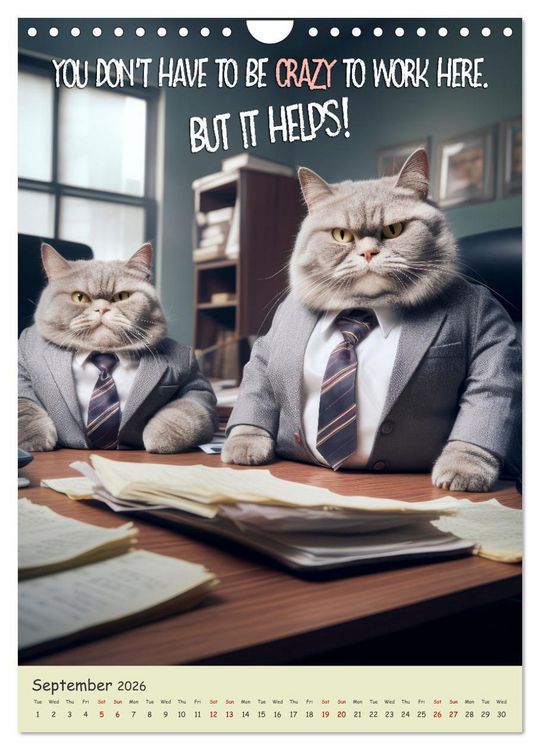 Produktbild: LUNATIC CATS Enjoy hilarious and wacky sayings (Wall Calendar 2026 DIN A4 portrait), CALVENDO 12 Month Wall Calendar