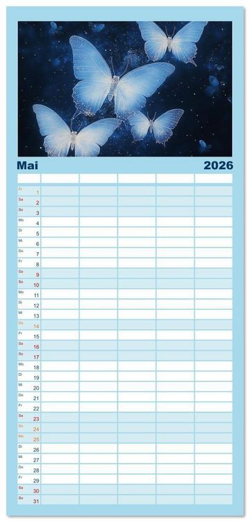 Produktbild: Familienplaner 2026 - Blauer Zauberflug mit 5 Spalten (Wandkalender, 21 x 45 cm) CALVENDO