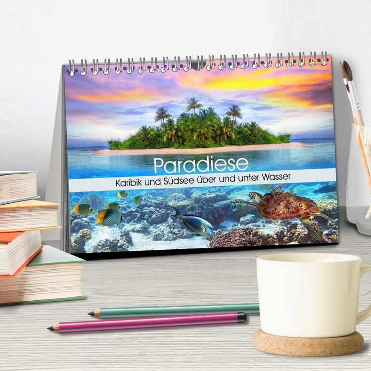 Produktbild: Paradiese. Karibik und S&uuml;dsee &uuml;ber und unter Wasser (Tischkalender 2026 DIN A5 quer), CALVENDO Monatskalender