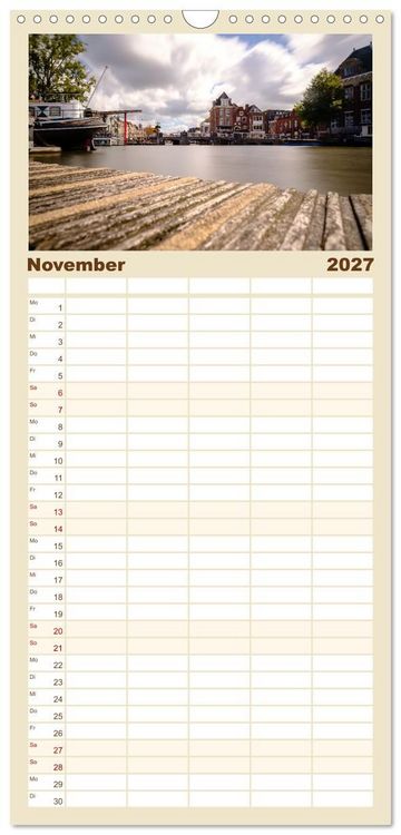 Produktbild: Familienplaner 2027 - Ein Blick auf Leiden mit 5 Spalten (Wandkalender, 21 x 45 cm) CALVENDO