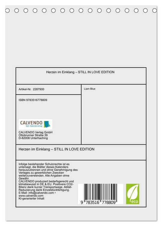 Produktbild: Herzen im Einklang &ndash; STILL IN LOVE EDITION (Tischkalender 2027 DIN A5 hoch), CALVENDO Monatskalender
