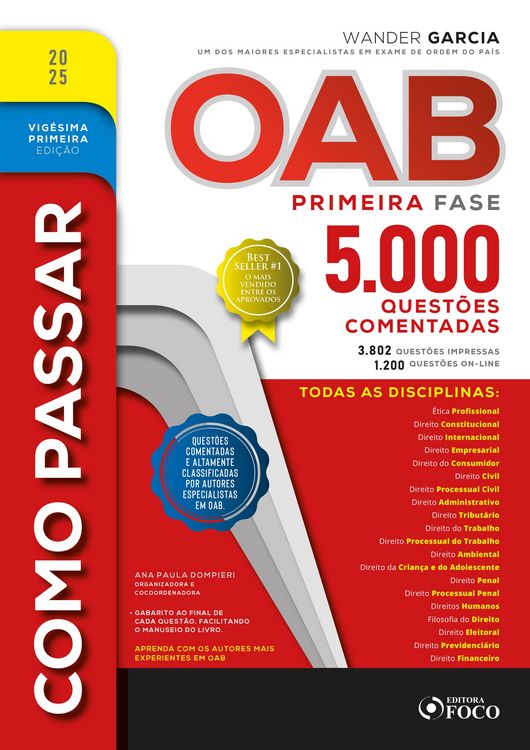 Produktbild: Como Passar na OAB - 1&ordf; Fase - 5.000 Quest&otilde;es Comentadas - 21&ordf; Ed - 2025