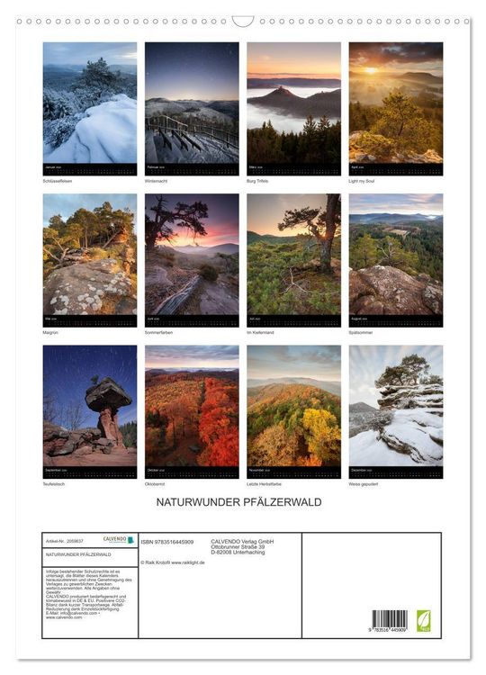 Produktbild: NATURWUNDER PF&Auml;LZERWALD (Wandkalender 2026 DIN A2 hoch), CALVENDO Monatskalender