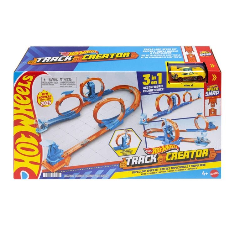 Produktbild: Hot Wheels Track Creator Dreifach-Looping-Pack und Spielzeugauto im Maßstab 1:64, Trackbauset