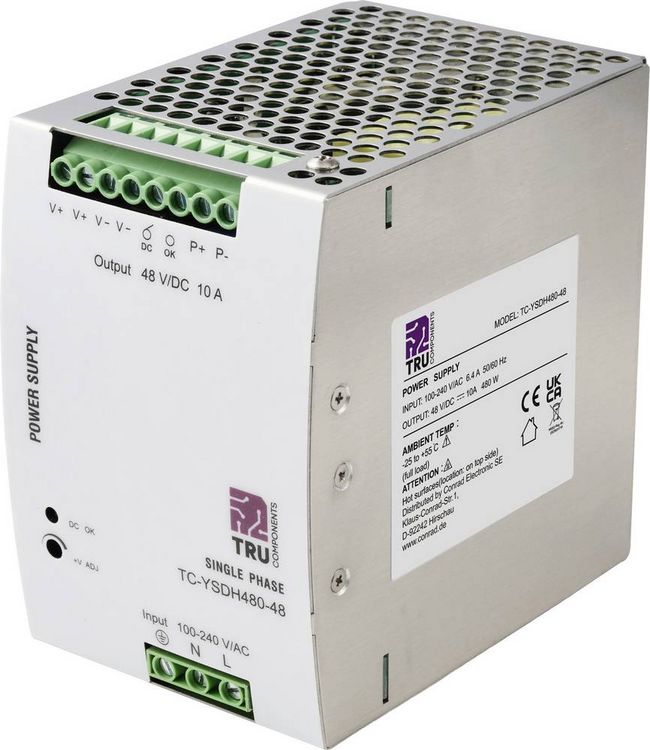Produktbild: TRU COMPONENTS TC-13864576 Hutschienen-Netzteil (DIN-Rail) 48 V/DC 10 A 480 W Anzahl Ausg&auml;nge:1 x Inhalt 1 St.