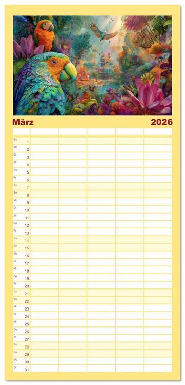 Produktbild: Familienplaner 2026 - Dschungelzauber - Kunstvolle Werke mit 5 Spalten (Wandkalender, 21 x 45 cm) CALVENDO