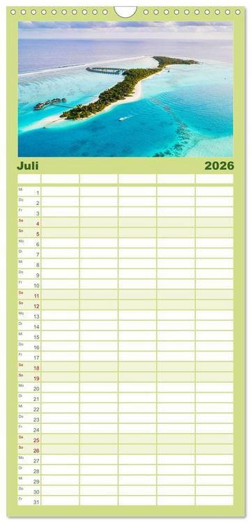 Produktbild: Familienplaner 2026 - In Gedanken auf den Seychellen mit 5 Spalten (Wandkalender, 21 x 45 cm) CALVENDO