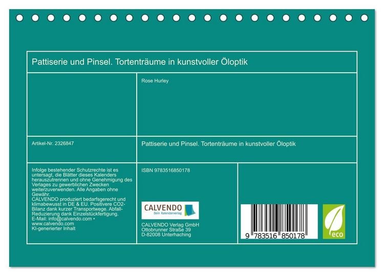 Produktbild: Pattiserie und Pinsel. Tortentr&auml;ume in kunstvoller &Ouml;loptik (Tischkalender 2027 DIN A5 quer), CALVENDO Monatskalender