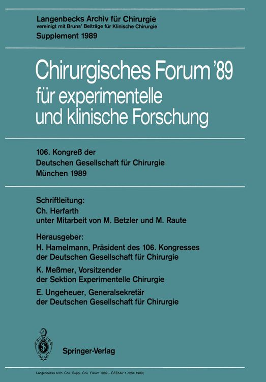 Produktbild: 106. Kongre&szlig; der Deutschen Gesellschaft f&uuml;r Chirurgie M&uuml;nchen, 29. M&auml;rz &mdash; 1. April 1989