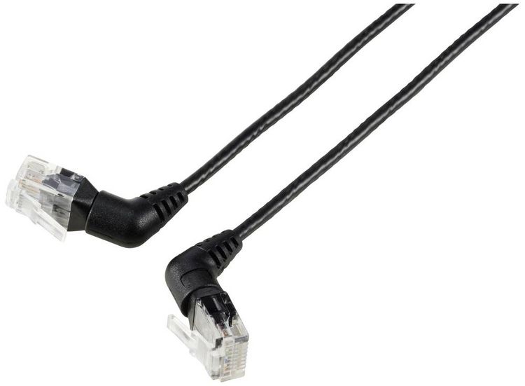Produktbild: Renkforce RF-6071544 RJ45 Patchkabel CAT 6 U/UTP 2.00 m Schwarz Steckkontakte 360&deg; drehbar, Gewinkelter Kabelabgang 1 St.