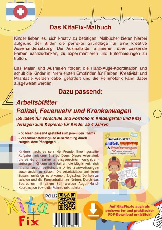 Produktbild: KitaFix Malbuch Polizei, Feuerwehr und Krankenwagen