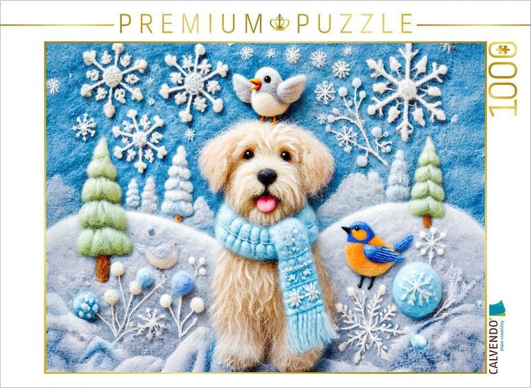 Produktbild: CALVENDO Puzzle Winterzauber mit Hund Filzkunst | 1000 Teile Lege-Gr&ouml;&szlig;e 64x48cm Foto-Puzzle f&uuml;r gl&uuml;ckliche Stunden